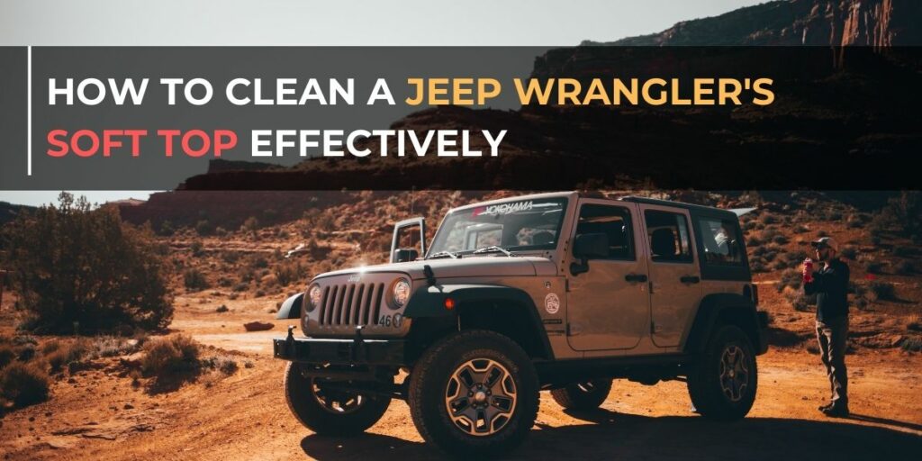 Capturing the essence of adventure, a man stands beside his Jeep Wrangler, its soft top open, amidst a rugged desert landscape illuminated by the golden warmth of day.